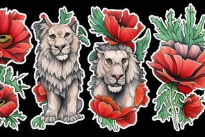 Scottish rampant lion made out of poppies, thistles, zinnias, and other wildflowers tattoo idea