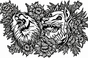 Scottish rampant lion made out of poppies, thistles, zinnias, and other wildflowers tattoo idea