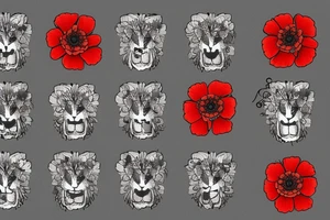 Scottish rampant lion made out of poppies, thistles, zinnias, and other wildflowers tattoo idea