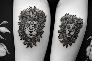 Scottish rampant lion with fur made out of poppies, thistles, zinnias, and other wildflowers tattoo idea