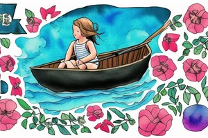 Row boat with a small girl in it rowing through a sea of wildflowers tattoo idea