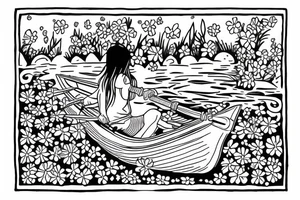 Row boat with a small girl in it rowing through a sea of wildflowers tattoo idea