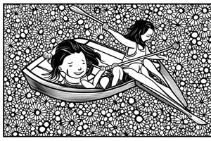 Row boat with a small girl in it rowing through a sea of wildflowers tattoo idea