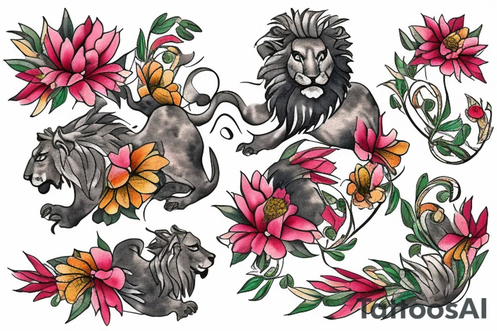 Floral Scottish rampant lion tattoo idea