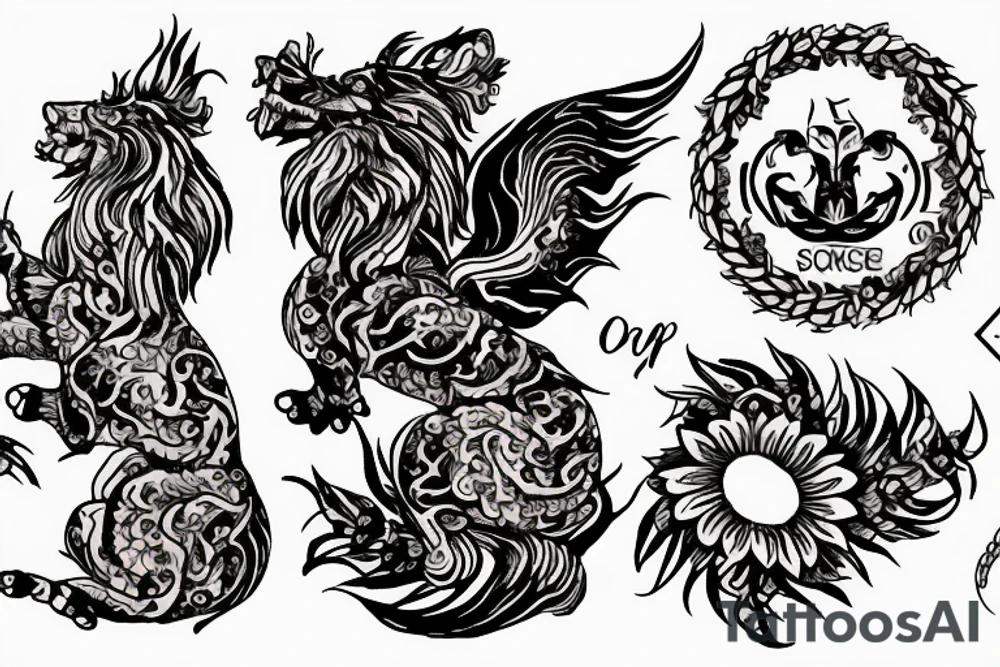 Floral Scottish rampant lion in standing pose tattoo idea