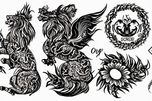 Floral Scottish rampant lion in standing pose tattoo idea