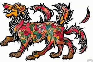 Floral Scottish rampant lion in standing pose tattoo idea
