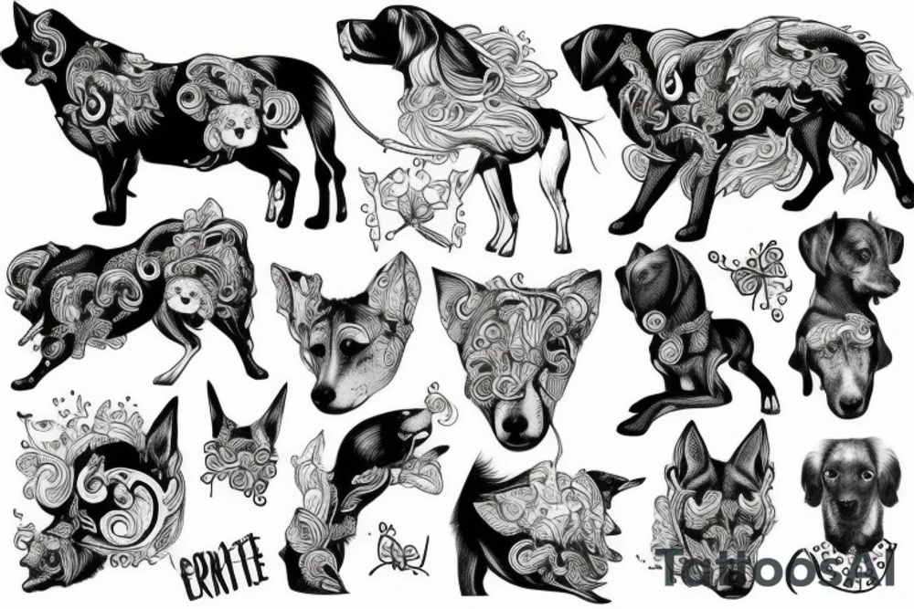 Montage emprunte de cheval, emprunte de chien, emprunte de chat tattoo idea