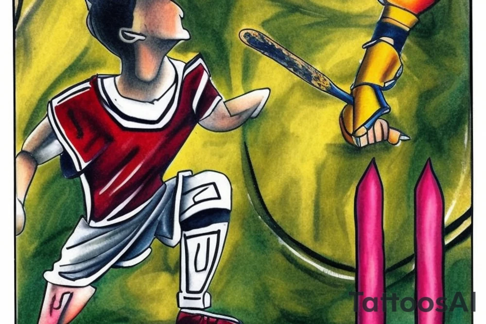 Design a unique tattoo that integrates a soccer goalie into the Two of Wands tarot card. Consider incorporating elements such as the goalie's uniform, their position on the field, and the imagery of the Two of Wands card, such as the two wands or the landscape in the background. Think about how the goalkeeper's presence could add a new layer of meaning to the tarot card's traditional interpretation, and how the two subjects can work together harmoniously to create a striking and meaningful tattoo design. tattoo idea