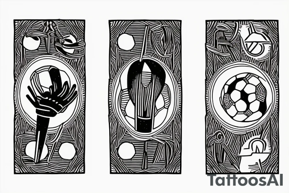 Two of wands tarot, wands as soccer goal posts. Soccer goalie. Oregon coast. tattoo idea