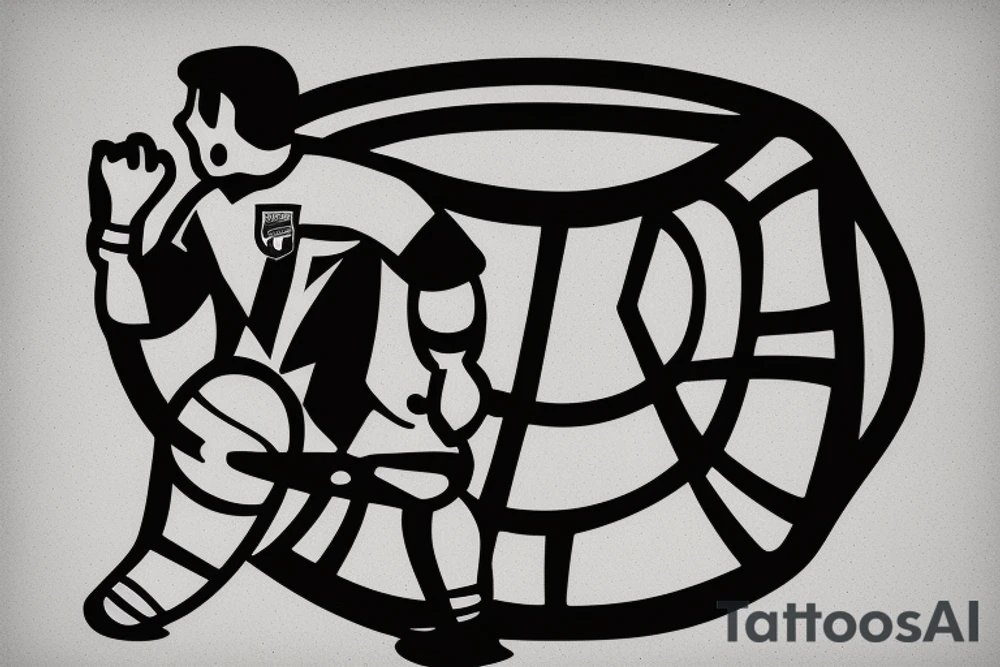 A soccer goalie infront if a soccer goal making a save. tattoo idea