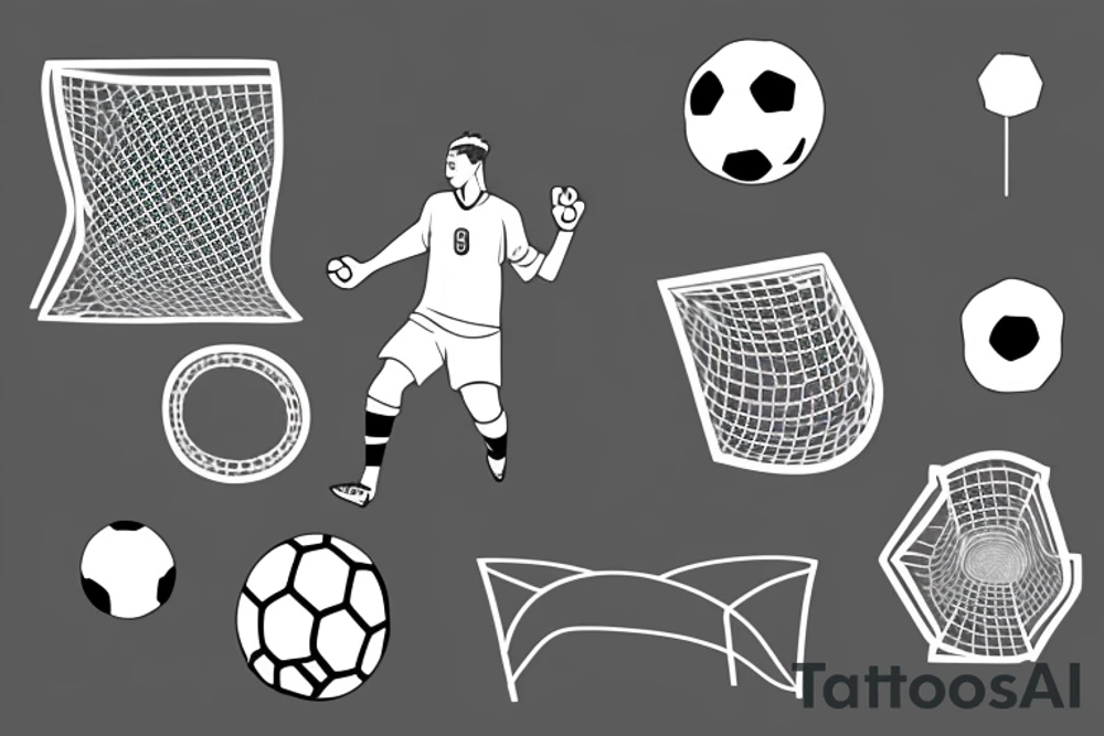 A soccer goalie infront of a soccer goal making a save. tattoo idea