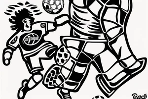 A soccer goalie infront of a soccer goal making a save. tattoo idea