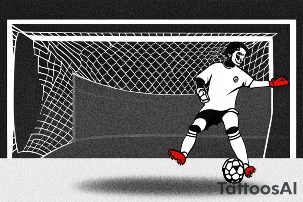 A soccer goalie infront of a soccer goal making a save. tattoo idea