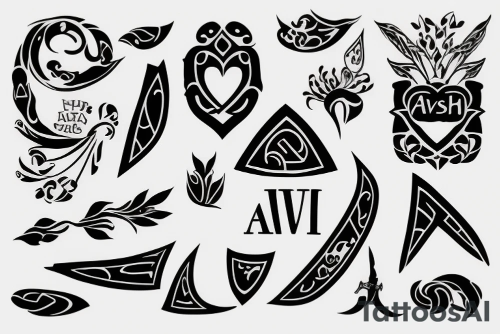the word "Avish" with lock motif tattoo idea