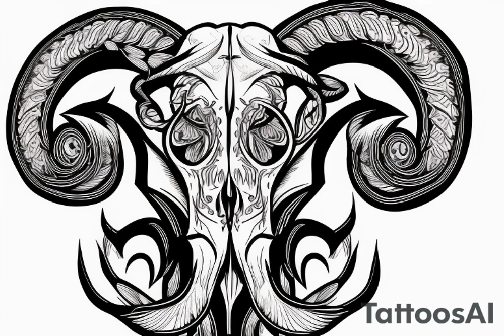 Carved ram skull tattoo idea