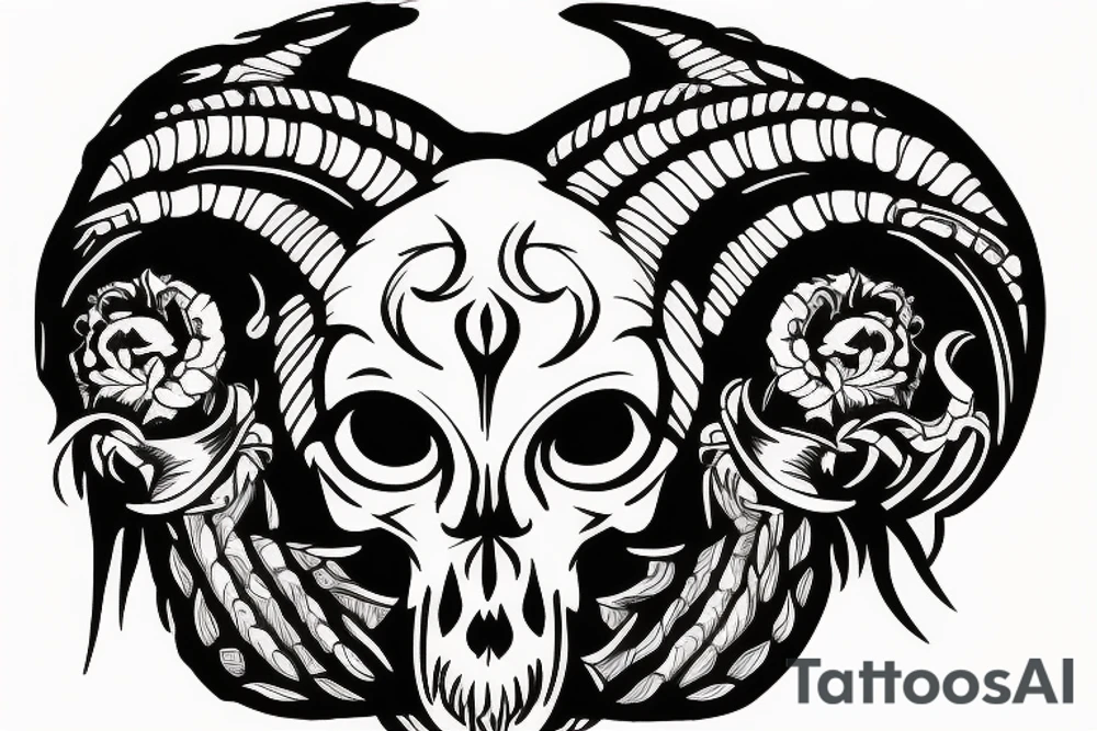 Carved ram skull tattoo idea