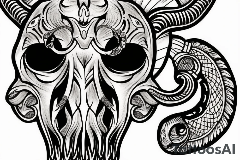 Carved ram skull tattoo idea