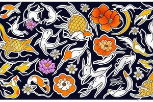 Cancer Zodiac Sign Made from Koi fish and Flowers tattoo idea