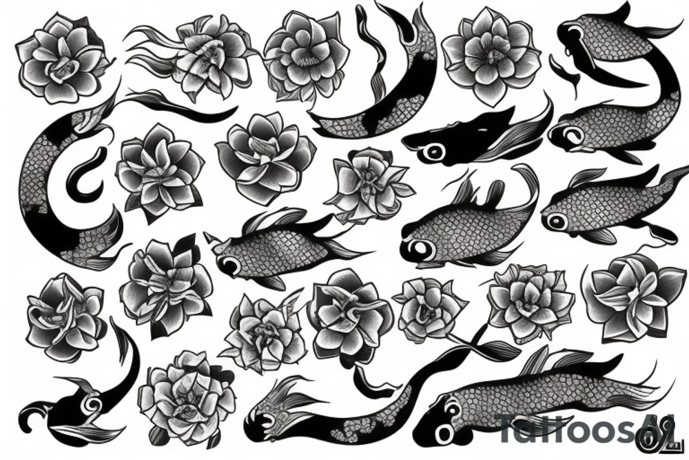 Cancer Zodiac Sign Made from Koi fish and Flowers tattoo idea