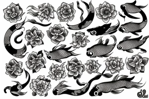 Cancer Zodiac Sign Made from Koi fish and Flowers tattoo idea