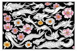 Cancer Zodiac Sign Made from Koi fish and Flowers tattoo idea