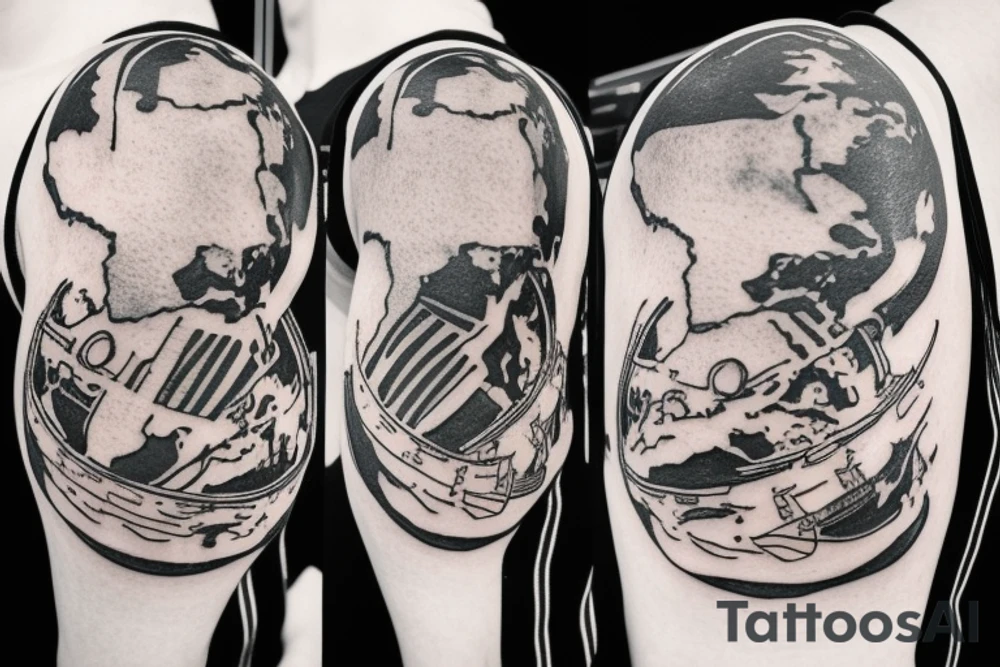 Astronaut holding the earth with the world is yours written above it and but shoot 4 the starts below it tattoo idea