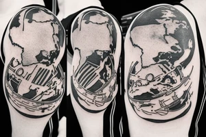 Astronaut holding the earth with the world is yours written above it and but shoot 4 the starts below it tattoo idea