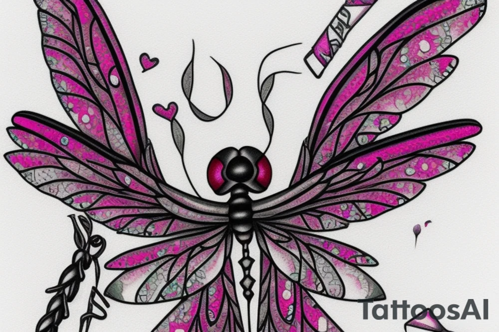 Dragonfly with pink cancer ribbon wings tattoo idea