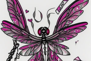 Dragonfly with pink cancer ribbon wings tattoo idea