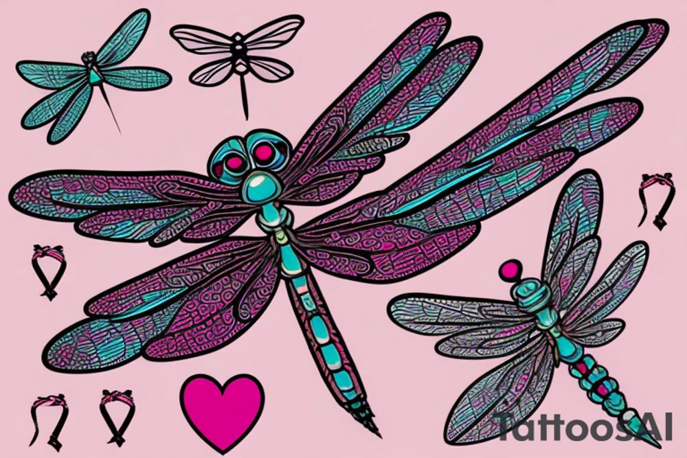 Dragonfly with wings made out of pink cancer ribbons tattoo idea