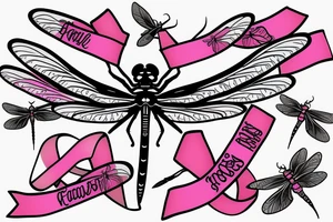 Dragonfly with wings made out of pink cancer ribbons tattoo idea