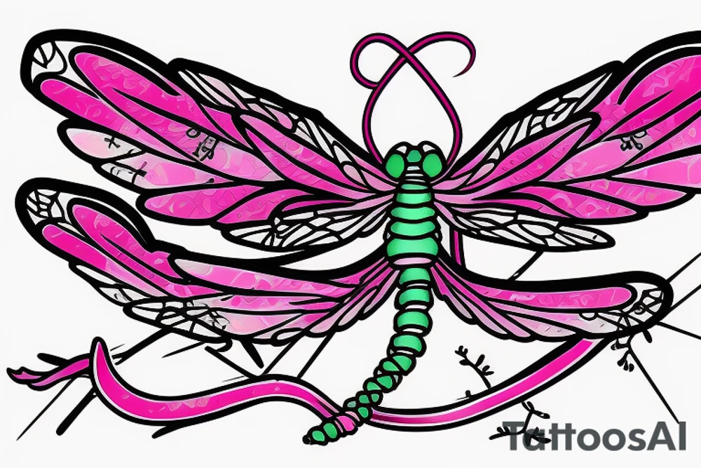 Dragonfly with wings made out of pink cancer ribbons tattoo idea