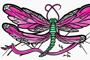 Dragonfly with wings made out of pink cancer ribbons tattoo idea