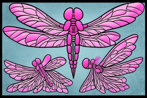 Dragonfly with wings made out of pink breast cancer ribbons tattoo idea