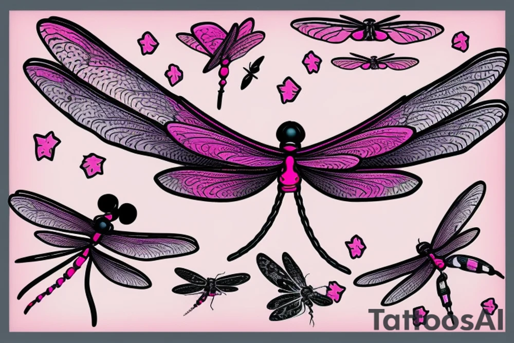 Dragonfly with wings made out of pink breast cancer ribbons tattoo idea