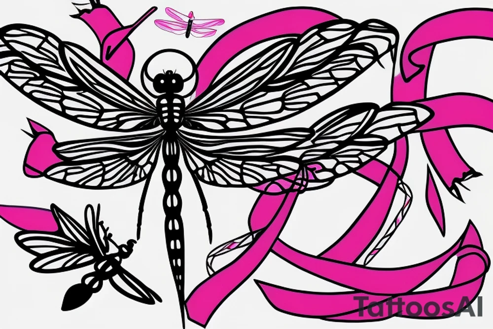 Dragonfly with wings made out of pink breast cancer ribbons tattoo idea