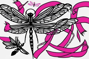 Dragonfly with wings made out of pink breast cancer ribbons tattoo idea