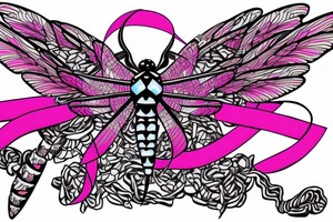 Dragonfly with wings made out of pink breast cancer ribbons tattoo idea