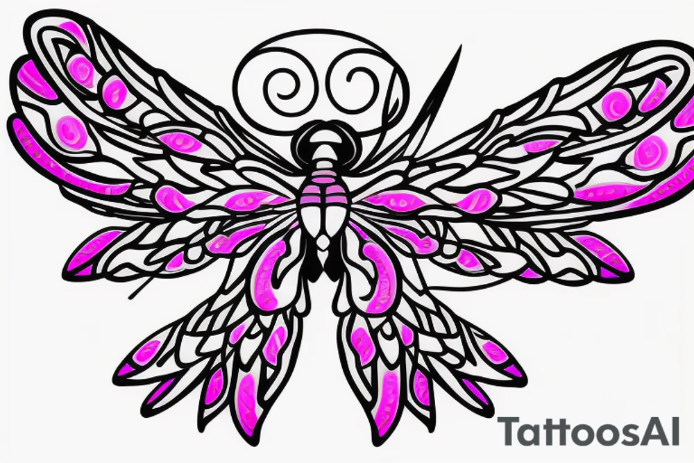 Dragonfly with wings made out of pink breast cancer ribbons tattoo idea