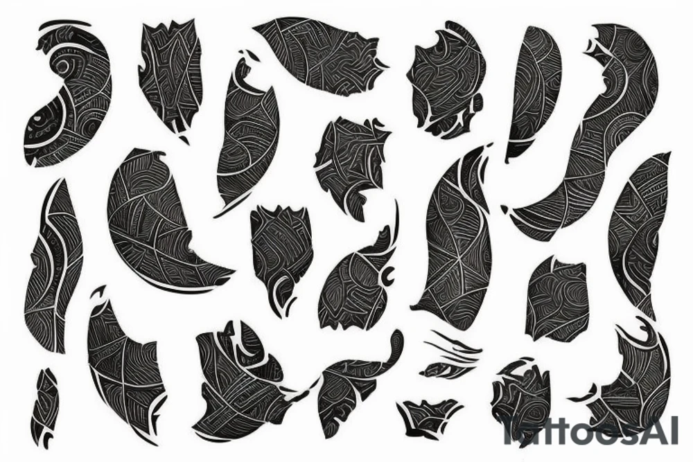 bold indonesian pattern inspired tattoo with clear contrast between darks and whites reminiscent of william kentridge art that’s not too detailed and has a lot of white asymmetric or organic white space tattoo idea