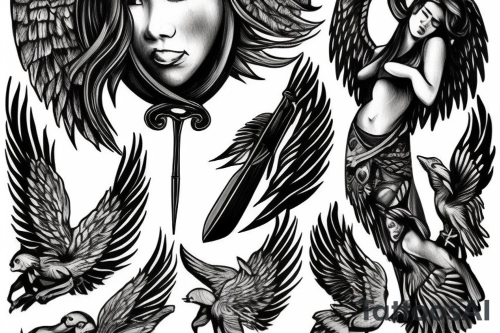 Angel with spear tattoo idea