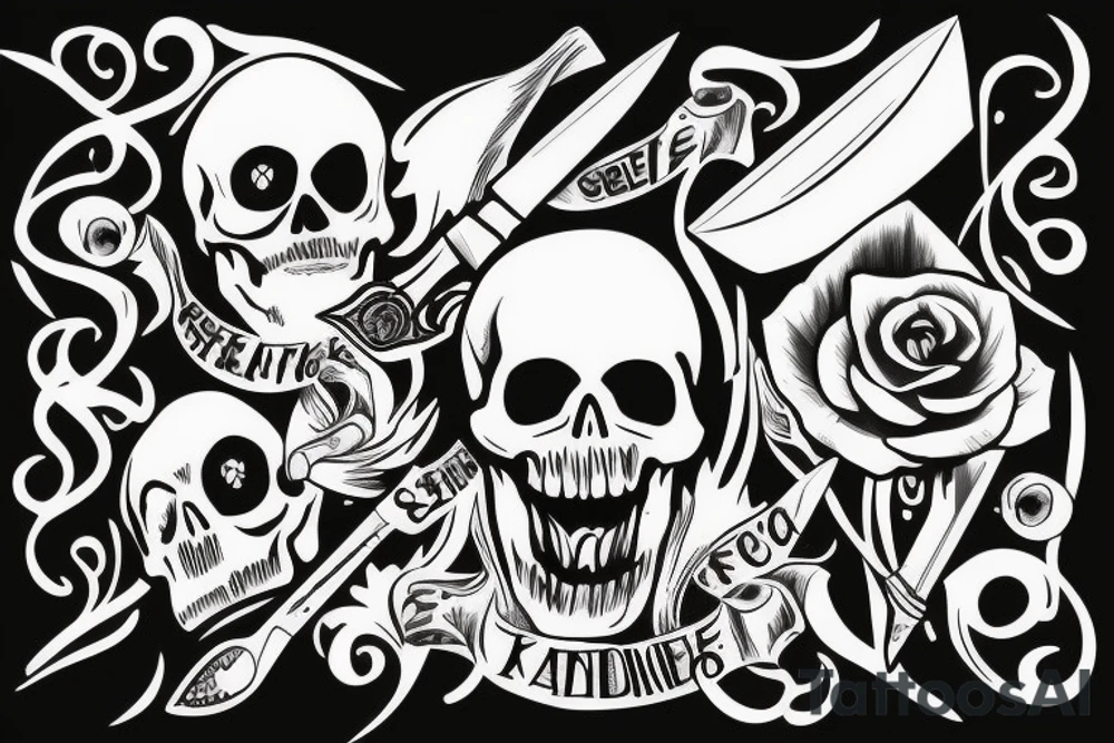Skull being stabbed with a knife tattoo idea