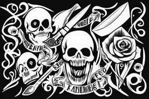 Skull being stabbed with a knife tattoo idea