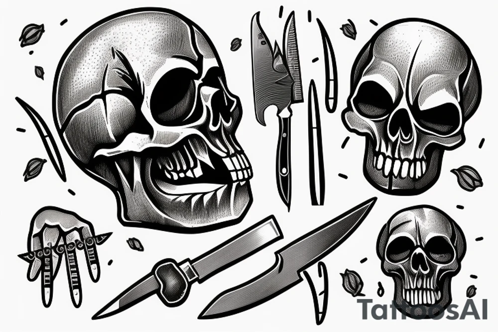 Skull being stabbed with a knife tattoo idea