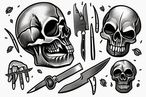 Skull being stabbed with a knife tattoo idea