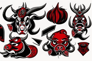 Red and black angry bull tattoo idea
