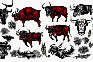 Red and black angry bull tattoo idea