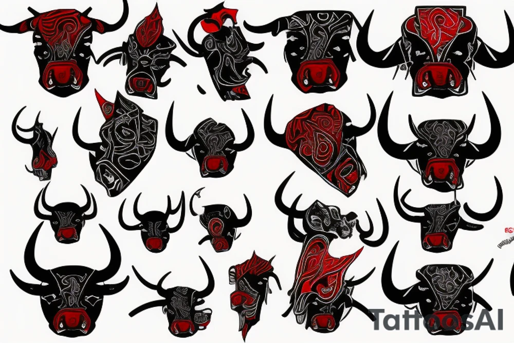 Red and black angry bull tattoo idea