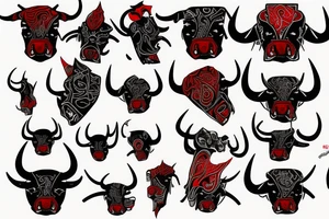 Red and black angry bull tattoo idea